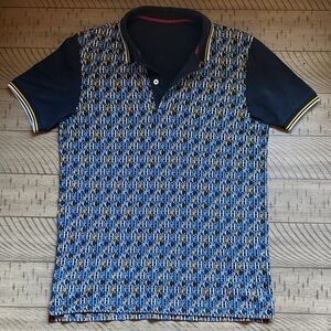 Carolina Herrera Navy and Yellow Patterned Polo Shirt